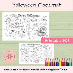 Halloween Activity Placemat for Kids – Printable Coloring & Craft Sheet for Parties, Homeschool & Classroom Fun