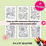 Set of fall coloring pages with crayons on a light green background