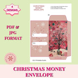 Christmas money envelope with tree design on a light green background