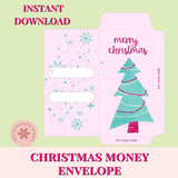 Christmas money envelope with tree design on a light green background