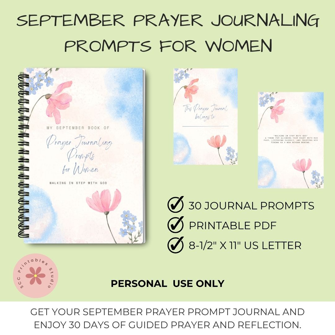 September Prayer Journal for Women – 30 Daily Prompts, Printable Faith Journal, Floral Christian PDF Download