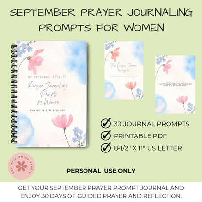 September Prayer Journal for Women – 30 Daily Prompts, Printable Faith Journal, Floral Christian PDF Download