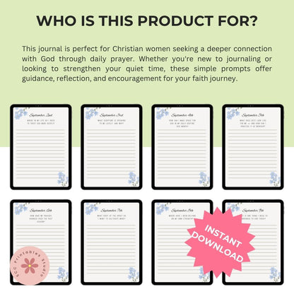 September Prayer Journal for Women – 30 Daily Prompts, Printable Faith Journal, Floral Christian PDF Download