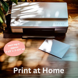 Printer on a wooden surface with a piece of paper and text overlay about print size.