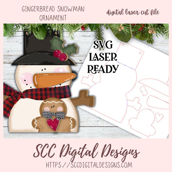 Gingerbread Snowman SVG Cut Design, 3D Christmas Ornament Laser Ready for Glowforge & Laser Cutters, Instant Download Digital Woodworking Pattern