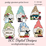 Pudgy Gnomes Love Prim Clipart - Gnome with Crows, Sheep, Salt Box Houses, Flowers, Create Primitive Wall Art, Farmhouse Decor, Prim Lover,