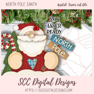 North Pole Santa Shelf Sitter (standup) SVG, Glowforge and Laser Cutter Design, Instant Download Digital Woodworking Pattern, DIY Holiday Decor