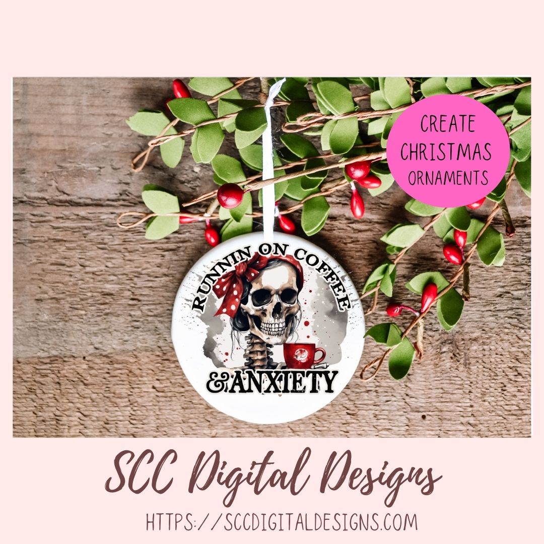 Runnin on Coffee & Anxiety Sublimation Clipart, Skull PNG Tumbler & Mug Design for Men and Women, DIY Gift for Mom, Instant Download Commercia Use Art
