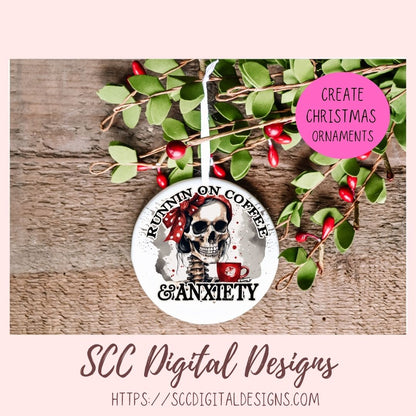 Runnin on Coffee & Anxiety Sublimation Clipart, Skull PNG Tumbler & Mug Design for Men and Women, DIY Gift for Mom, Instant Download Commercia Use Art