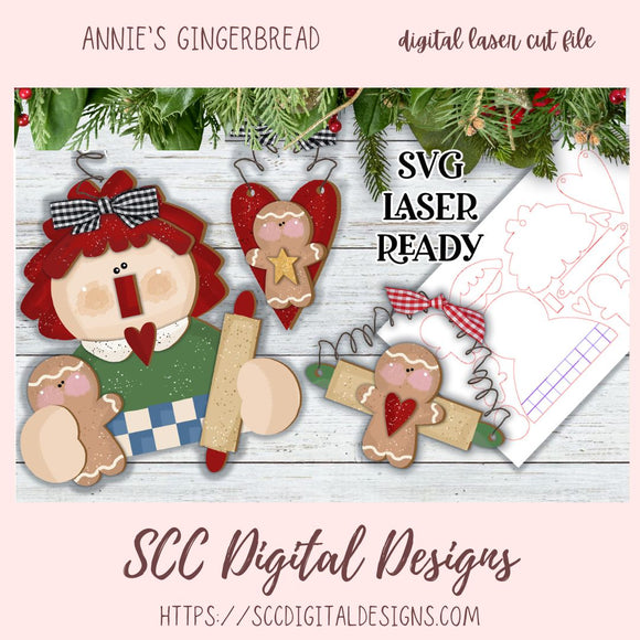 Annie's Gingerbread Christmas Ornament SVG, Glowforge and Laser Cutter Design, Instant Download Digital Woodworking Pattern, DIY Holiday Decor