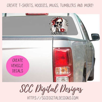 Runnin on Coffee & Anxiety Sublimation Clipart, Skull PNG Tumbler & Mug Design for Men and Women, DIY Gift for Mom, Instant Download Commercia Use Art