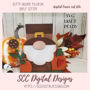 Whimsical Bitty Pilgrim Gnome Shelf Sitter (stand up) SVG, Glowforge and Laser Cutter Design, Instant Download Digital Woodworking Pattern, DIY Holiday Décor Craft Patterns