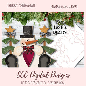 Chubby Snowman SVG , Glowforge and Laser Cutter Design, DIY Christmas Gift for Mom, Instant Download Woodworking Pattern