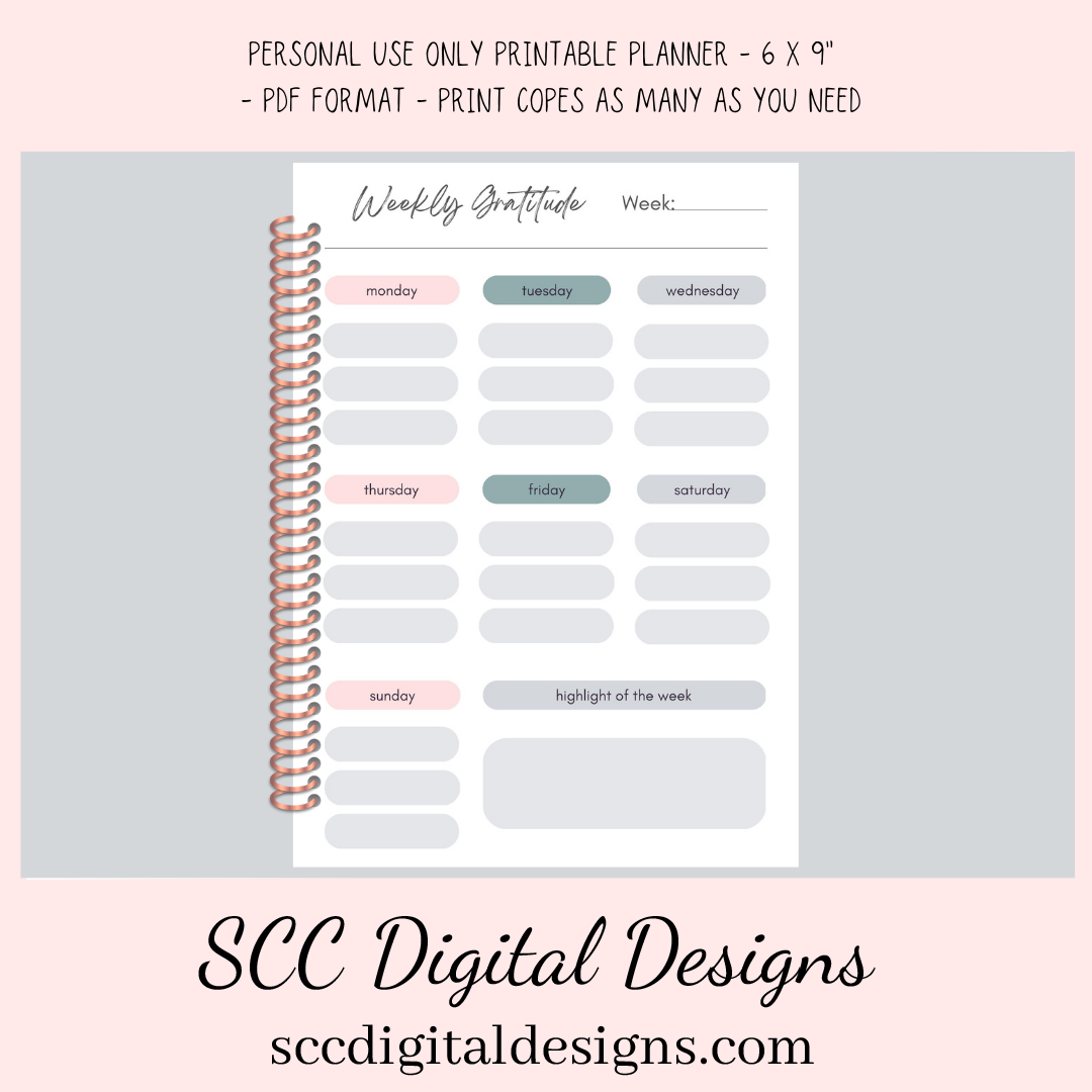Organize your life with our daily, weekly, and monthly pages, create and follow a self-care program, track important habits, health goals with diet and exercise pages, meal planner and grocery list, chores, and cleaning reminders, and begin and end your day with our gratitude pages.