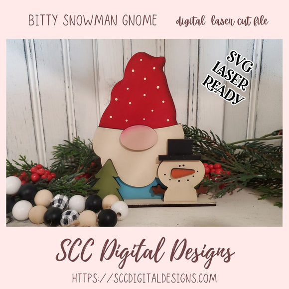 Bitty Snowman Gnome Shelf Shitter SVG for Glowforge and Laser Cutters, DIY Gnome Lover Gift, Instant Download Digital Woodworking Pattern