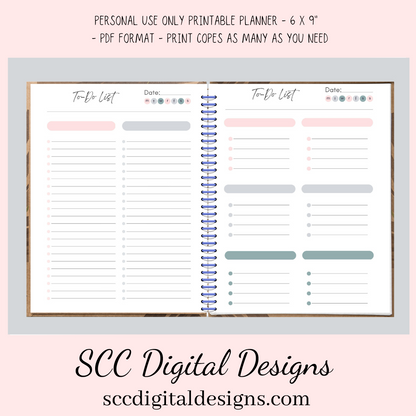 Organize your life with our daily, weekly, and monthly pages, create and follow a self-care program, track important habits, health goals with diet and exercise pages, meal planner and grocery list, chores, and cleaning reminders, and begin and end your day with our gratitude pages.