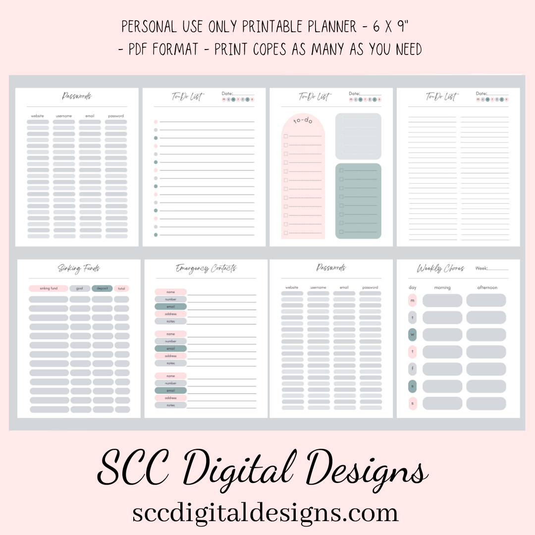 Organize your life with our daily, weekly, and monthly pages, create and follow a self-care program, track important habits, health goals with diet and exercise pages, meal planner and grocery list, chores, and cleaning reminders, and begin and end your day with our gratitude pages.
