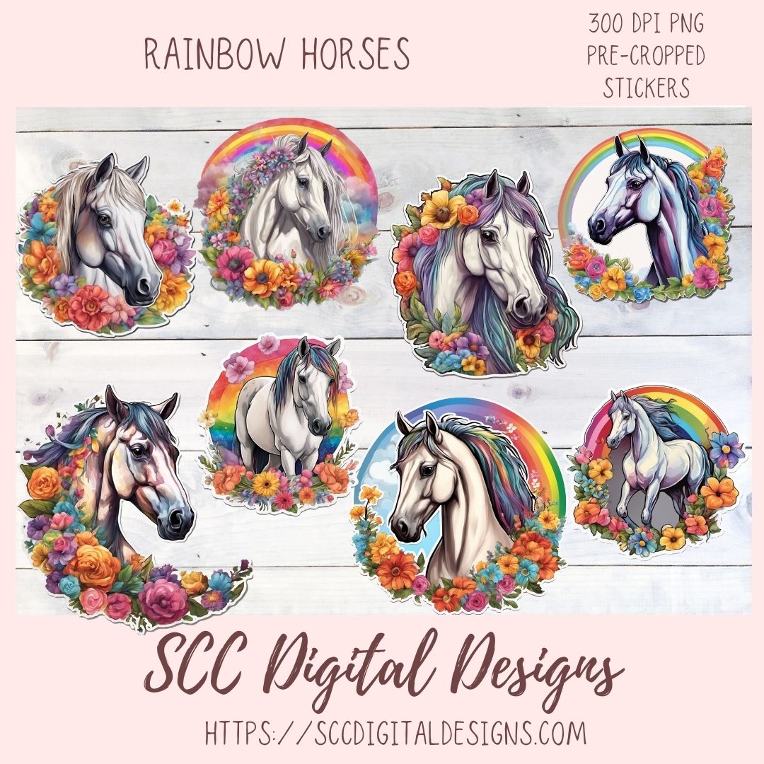 Horse Sticker Set 8 designs in 300 dpi png format