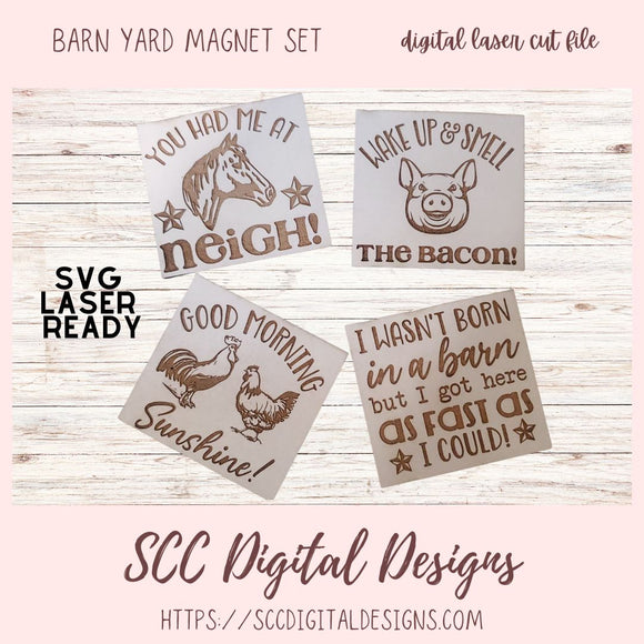 Barn Yard Magnet SVG set for Glowforge and Laser Cutter Design, Farm Animals Instant Download Digital Woodworking Pattern, DIY Farmhouse Craft Patterns, Animal Lover Gifts