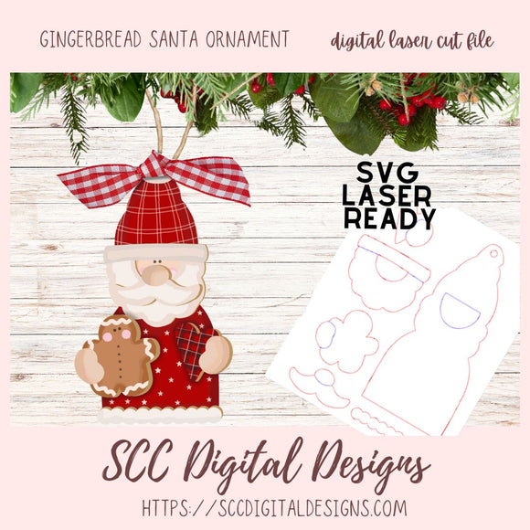 Gingerbread Santa SVG Cut Design, 3D Christmas Ornament Laser Ready for Glowforge & Laser Cutters, Instant Download Digital Woodworking Pattern