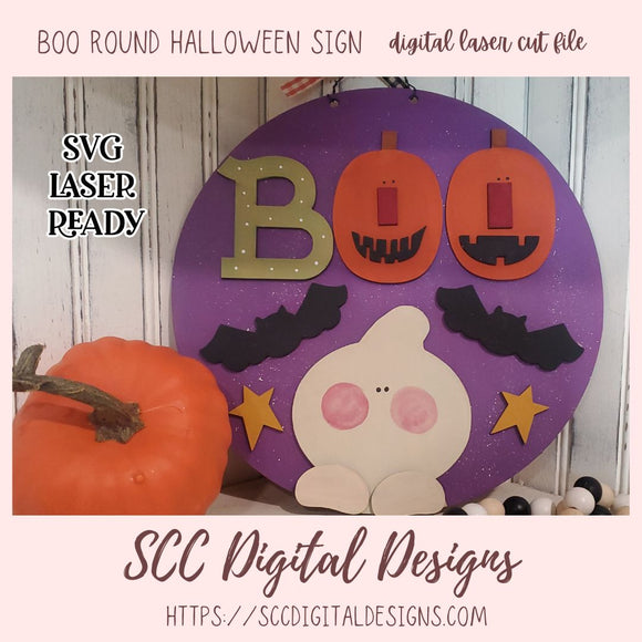 Spooky Boo Halloween Ghost Sign SVG, Glowforge and Laser Cutter Design, Instant Download Digital Woodworking Pattern, DIY Holiday Décor