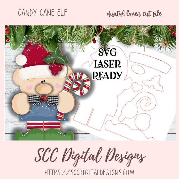 Candy Cane Elf Christmas Ornament SVG, Glow Forge and Laser Cutter Design, DIY Christmas Gift for Mom, Instant Download Digital Laser Cut File