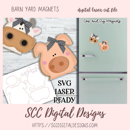 Pig & Cow SVG Laser Ready Magnet Pattern, Glow Forge and Laser Cutter Design, DIY Farm Animal Lover Gifts, Instant Download Commercial Use Art