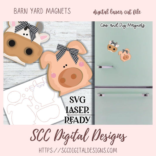 Pig & Cow SVG Laser Ready Magnet Pattern, Glow Forge and Laser Cutter Design, DIY Farm Animal Lover Gifts, Instant Download Commercial Use Art