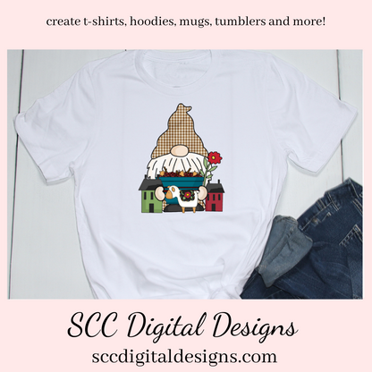 Pudgy Gnomes Love Prim Clipart - Gnome with Crows, Sheep, Salt Box Houses, Flowers, Create Primitive Wall Art, Farmhouse Decor, Prim Lover,