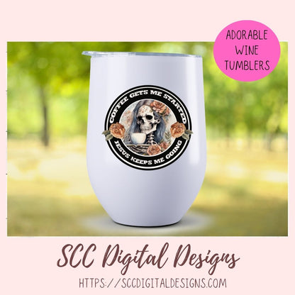 Coffee Gets Me Started Jesus Keeps Me Going Sublimation PNG Clipart, Religious Empowering Quote for Men & Women, DIY Gift for Christian Faith