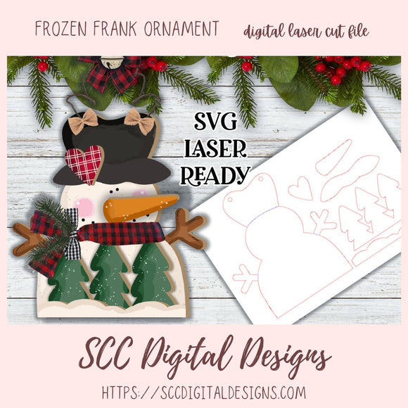 Frozen Frank Snowman Ornament  SVG, Make Your Own Winter Decor with our 3D SVG for Glowforge and Laser Cutters, Instant Download Digital Woodworking Pattern, Laser Ready SVG Craft Show Best Sellers
