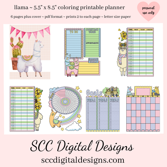 Drama Llama Printable Mini Planner - Size: 5.5 x 8.5 - 6 Pages with Cover, Monthly, Weekly, Daily, Goals with Action Steps, and Habit Tracker, Personal Use, Print at Home and Get Organized