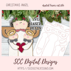 Christmas Angel SVG Laser Ready, Glowforge and Laser Cutter Design, DIY Christmas Gift for Mom, Instant Download Digital Laser Cut File