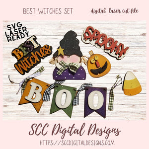 Best Witches Sign SVG Set, Glowforge and Laser Cutter Design, Instant Download Digital Woodworking Pattern, DIY Holiday Décor
