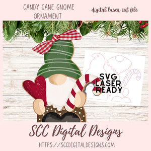 Candy Cane Gnome Ornament SVG for Glowforge and Laser Cutters, Whimsical 3D Christmas Lasercut Design, Instant Download Digital Woodworking Pattern Craft Show Best Sellers