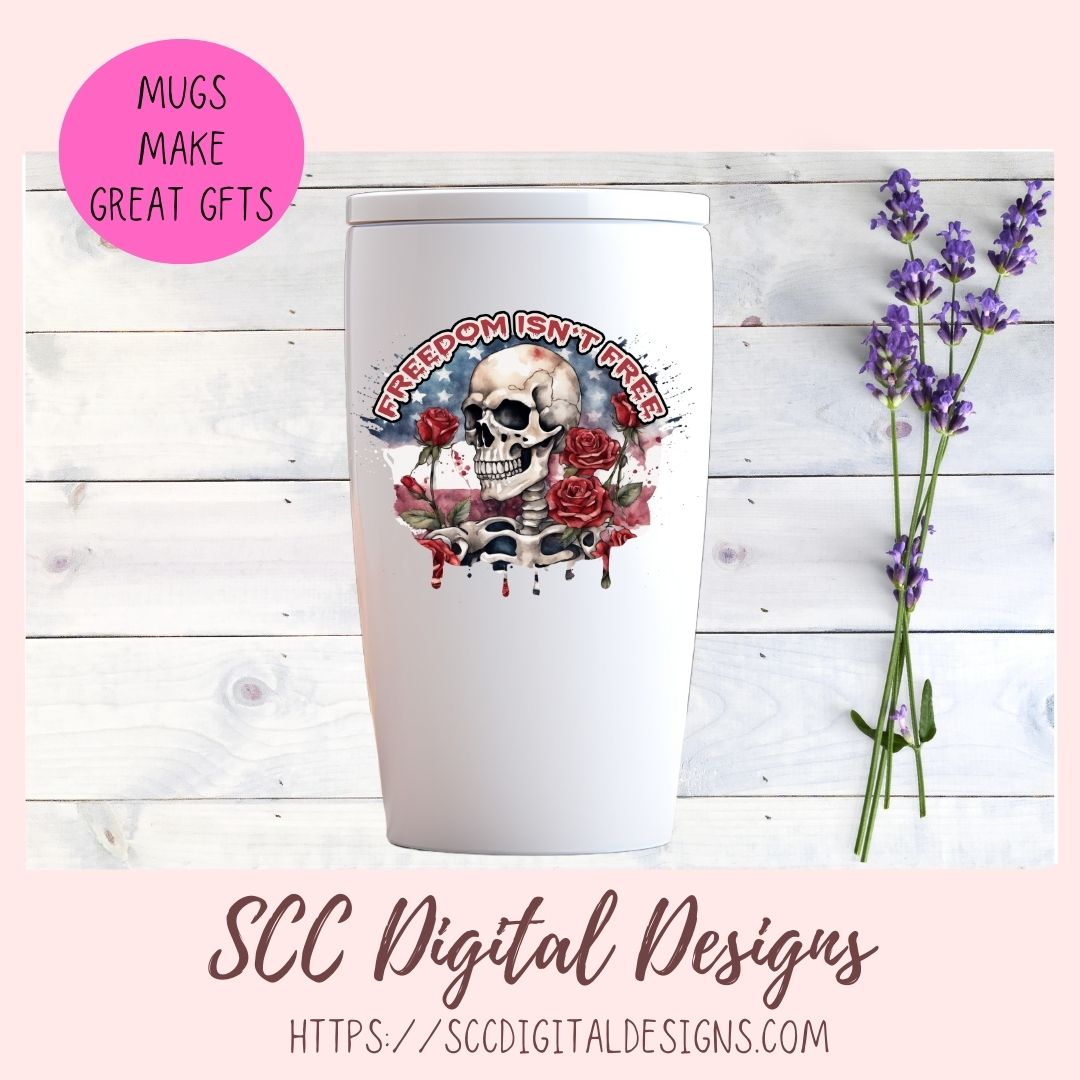 Freedom isn't Free Sublimation Clipart, Patriotic Skeleton Graphic for T-Shirts, Americana Skull Clip Art, Skull Sublimation PNG Designs, Instant Download Commercial Use Art