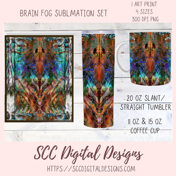 a set of three digital designs for a sublimation setOptical Illusion Brain Fog  20 oz Skinny Straight & Slanted Tumbler Sublimation PNG, Clipart Design for 11 oz & 15oz  Coffee Mug, Mental Health Awareness for Men & Women