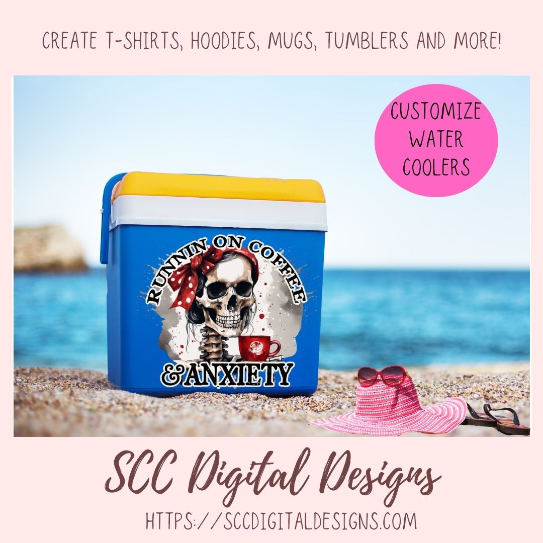 Runnin on Coffee & Anxiety Sublimation Clipart, Skull PNG Tumbler & Mug Design for Men and Women, DIY Gift for Mom, Instant Download Commercia Use Art