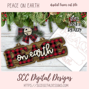 Peace on Earth Christmas Ornament SVG, Glowforge and Laser Cutter Design, Instant Download Digital Woodworking Pattern, DIY Holiday Decor