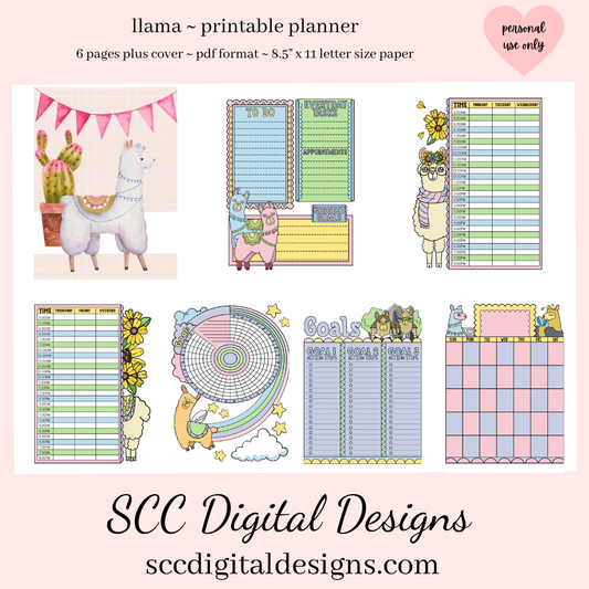 Drama Llama Printable Mini Planner - 6 Pages with Cover, Monthly, Weekly, Daily, Goals with Action Steps, and Habit Tracker, Personal Use, Print at Home and Get Organized