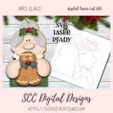 Mrs. Claus Christmas Ornament SVG, Glowforge and Laser Cutter Design, Instant Download  Digital Woodworking Pattern, DIY Holiday Decor