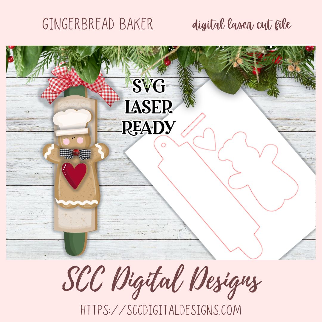 Gingerbread Baker Ornament SVG, Make Your Own Winter Decor with our 3D SVG for Glowforge and Laser Cutters, Instant Download Digital Woodworking Pattern, Laser Ready SVG Craft Show Best Sellers