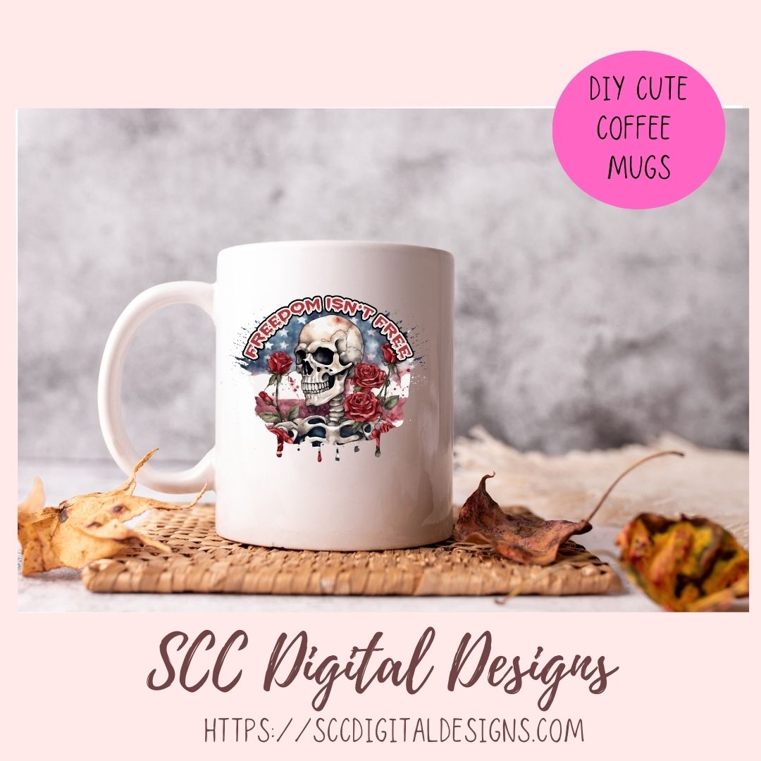 Freedom isn't Free Sublimation Clipart, Patriotic Skeleton Graphic for T-Shirts, Americana Skull Clip Art, Skull Sublimation PNG Designs, Instant Download Commercial Use Art