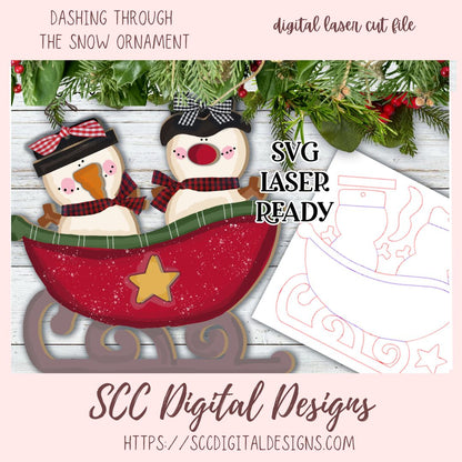 Cute Snowman Dashing Through the Snow Ornament  SVG, Make Your Own Winter Decor with our 3D SVG for Glowforge and Laser Cutters, Instant Download Digital Woodworking Pattern, Laser Ready SVG Craft Show Best Sellers