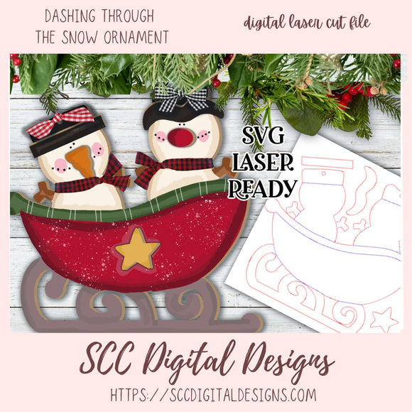 Cute Snowman Dashing Through the Snow Ornament  SVG, Make Your Own Winter Decor with our 3D SVG for Glowforge and Laser Cutters, Instant Download Digital Woodworking Pattern, Laser Ready SVG Craft Show Best Sellers