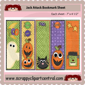 Jack Attack Printable Bookmarks - Printable Black Cat Bookmark - Teacher Resources Printables - Bookmark pdf - Halloween Bookmarks -Pumpkins
