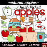Autumn Apples Digital Clipart & Digi Stamps - Word Art, Apple Cider, Fall Leaves, Create Kids Coloring Pages or use as Scrapbook Elements