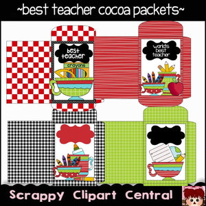 Best Teacher Printable Cocoa Packet - Worlds Best Teacher JPEG - Customize Printable Cocoa Packet