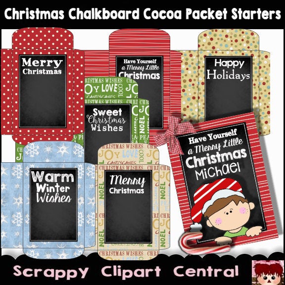Christmas Chalkboard Printable Cocoa Packet Starters - Warm Winter Wishes - Customizable Printables - Printable Cocoa or Cider Packet