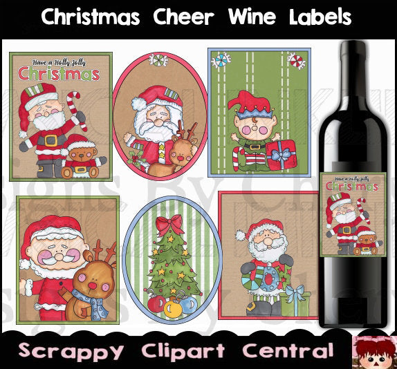 Christmas Cheers Printable Wine Label - Merry Christmas Santa, Elf, Reindeer & Christmas Tree Label - DIY Christmas Tag Printables - Xmas Hostess Gift